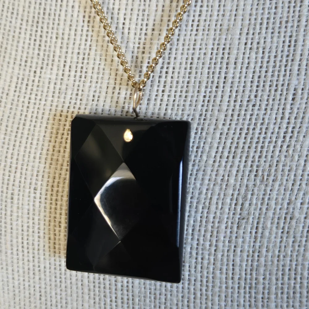 Faceted Obsidian Black Pendant 1.5